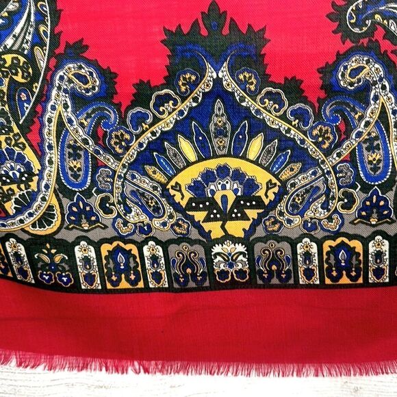 Jennifer Moore Vintage Wool Square Scarf Red Blue Paisley made in Japan - Picture 4 of 7